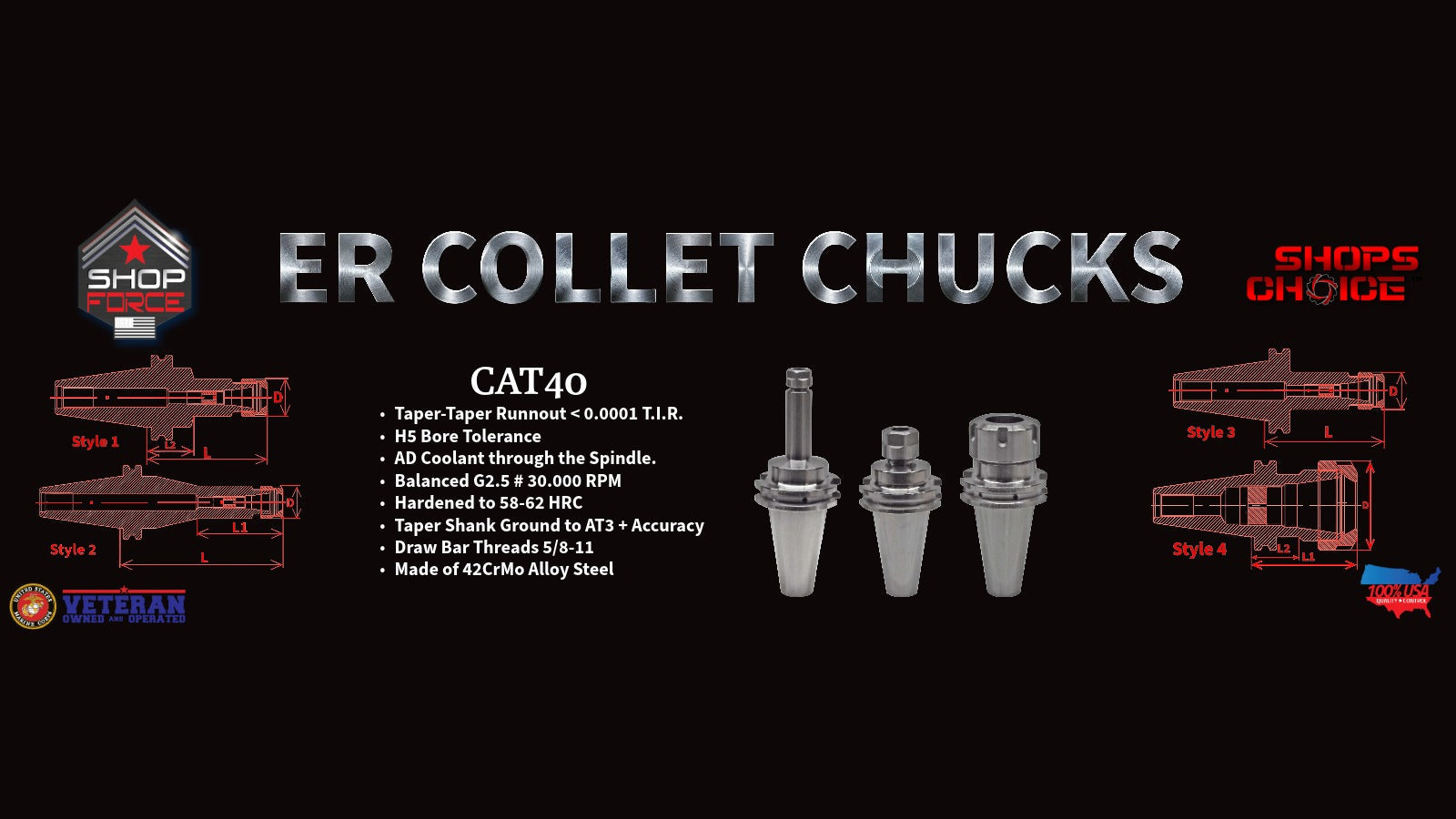 CAT40 ER Collet Chucks