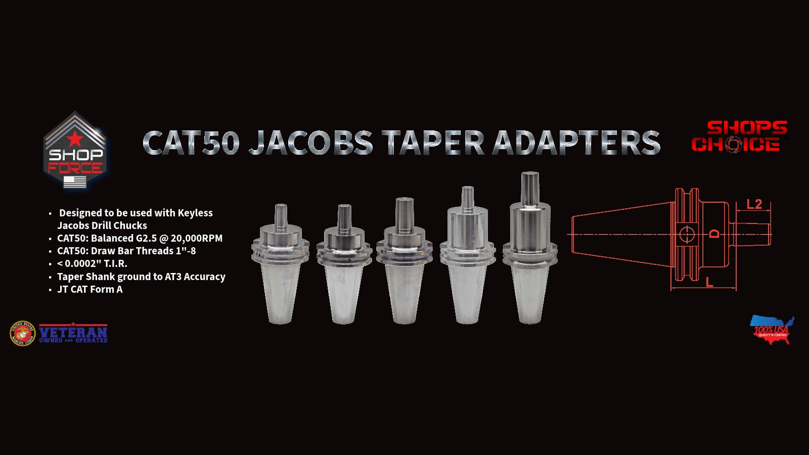 CAT50 Jacobs Taper Adapters