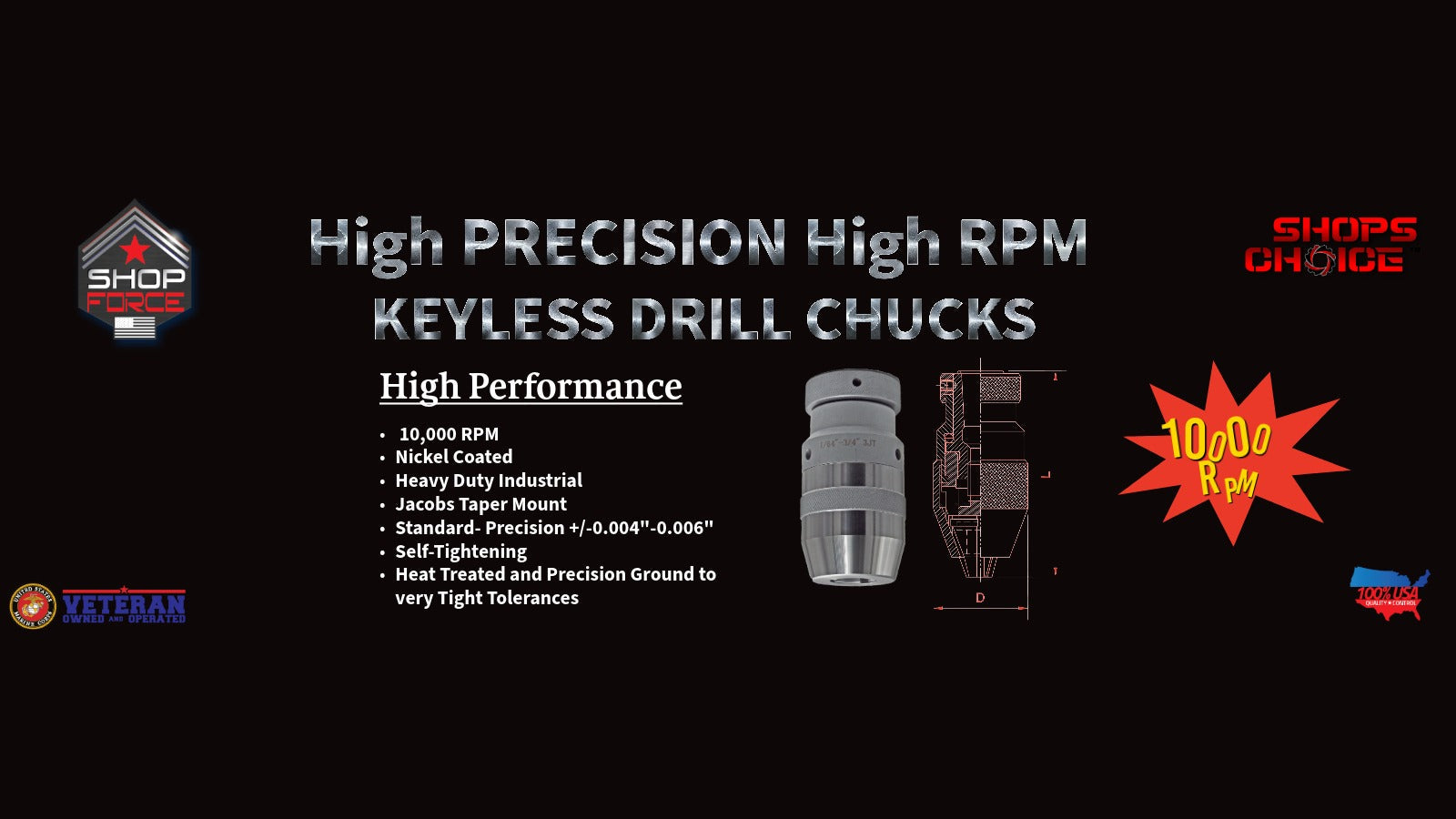 High Pecision High RPM Coated Keyless Drill Chucks