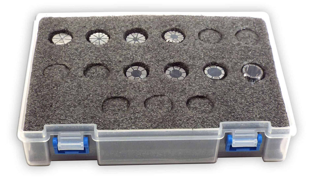 Precision watch bezel removal tool set in foam storage case, ideal for watchmakers and jewelry repair, featuring multiple sizes of bezels and movement spacers for watch maintenance.