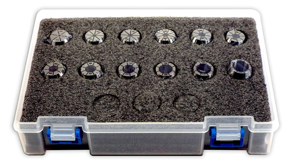 Precision colorful dial knobs for mechanical watches, presented on foam cushioning in clear plastic storage box. Ideal for watchmaking, repair, or customization.