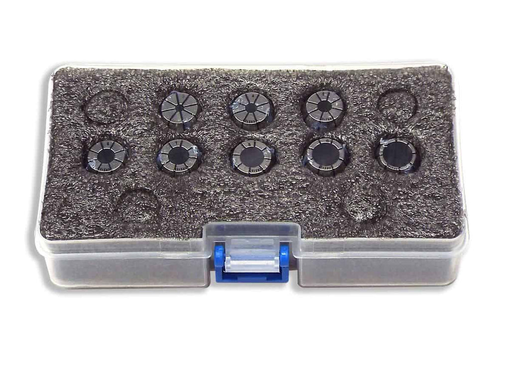 Compact set of precision dial indicators stored in a clear plastic box, ideal for measurement and inspection tasks in manufacturing and workshop environments.