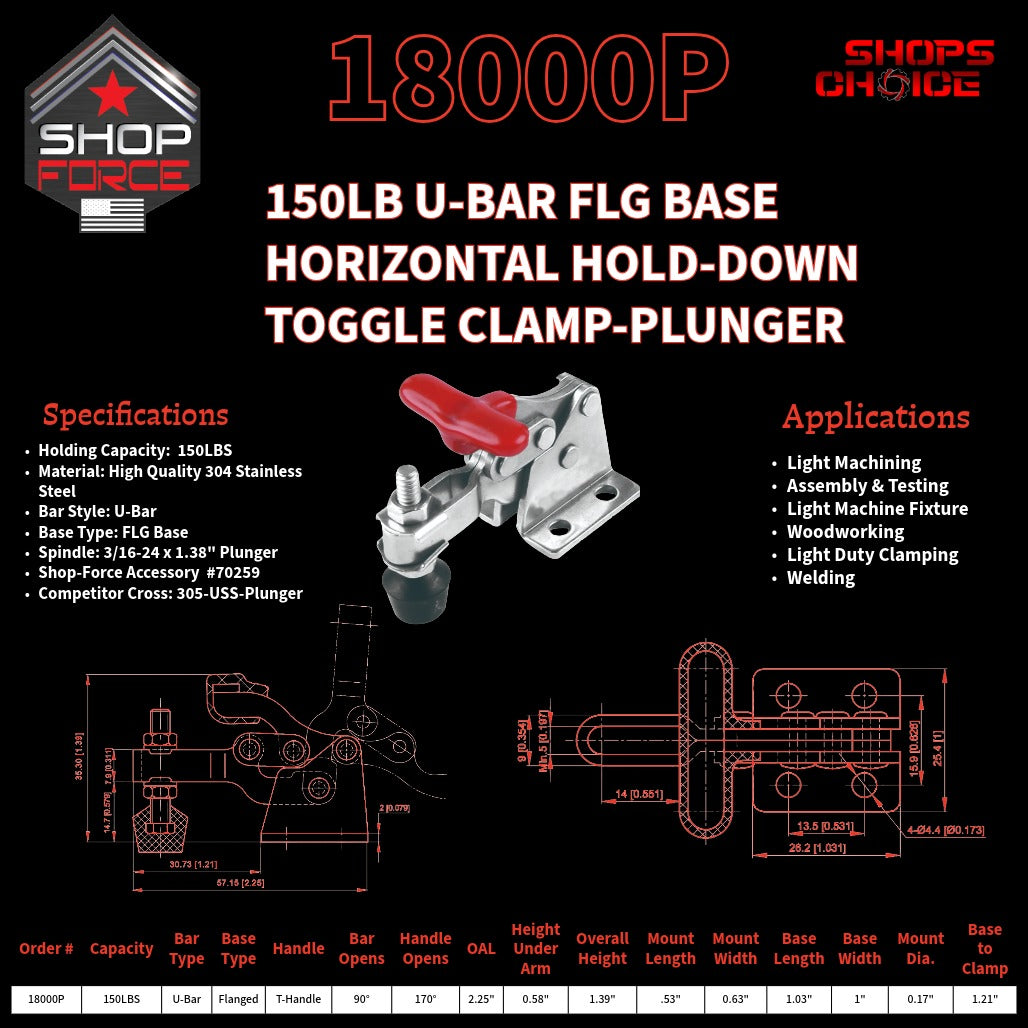 150LB U-BAR FLG BASE HORIZONTAL CLAMP - 18000P - Shop-Force