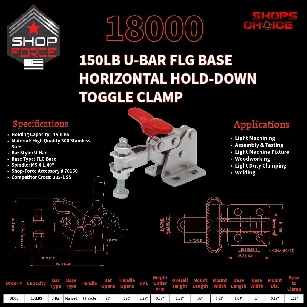 60LB U-BAR FLG BASE HORIZONTAL CLAMP - 19000P - Shop-Force