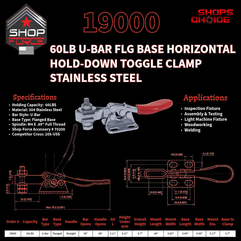 60LB U-BAR FLG BASE HORIZONTAL CLAMP - 19000 - Shop-Force