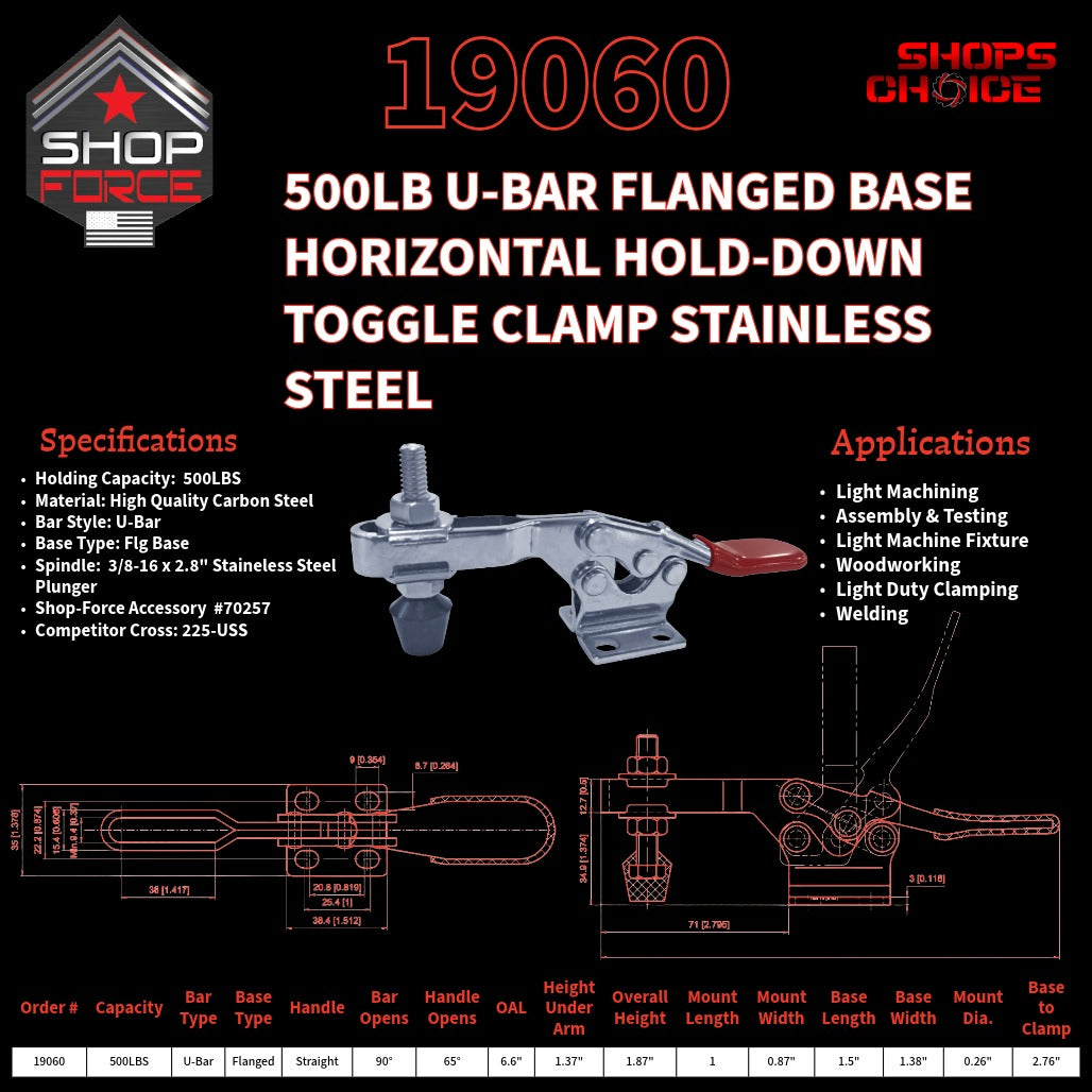 500LB U-BAR FLG BASE HORIZONTAL CLAMP - 19060 - Shop-Force