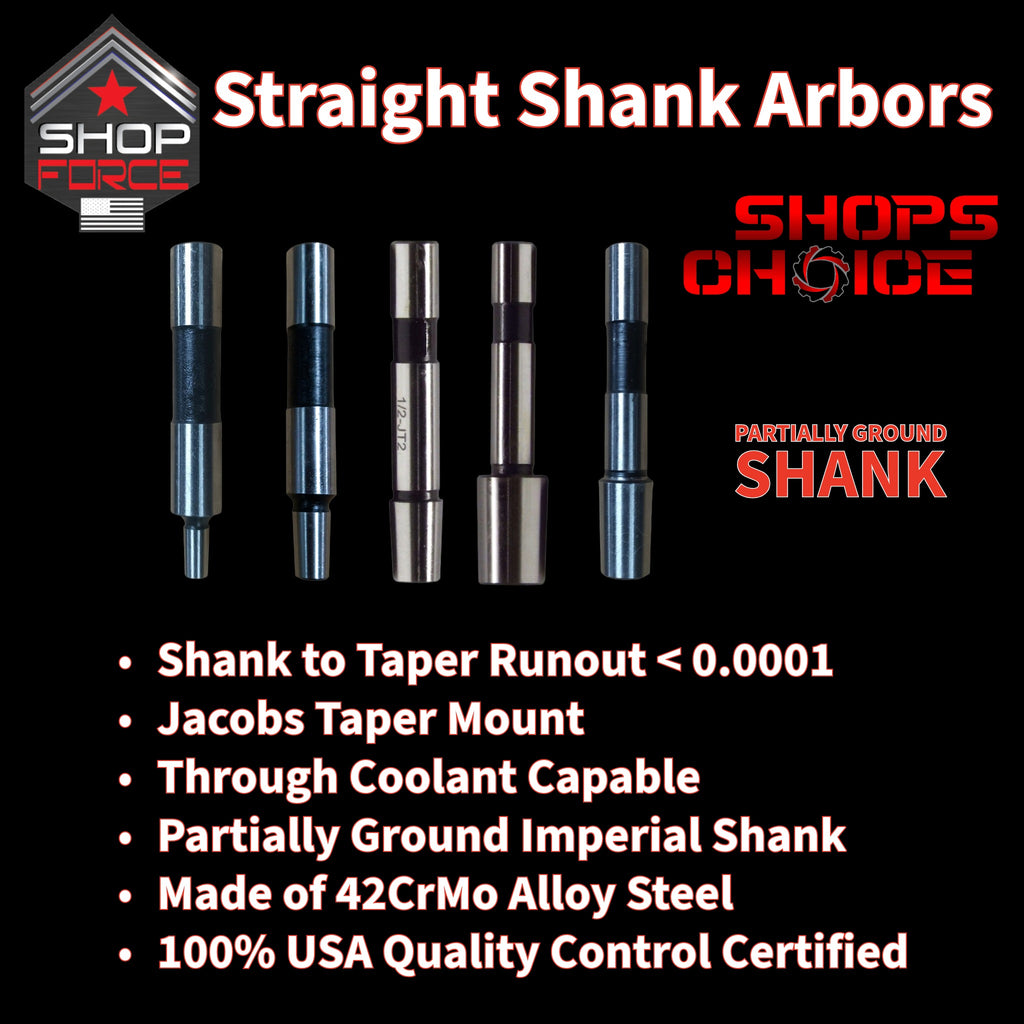 Shop-Force 1/2" to JT6 Straight Shank Arbor - Partially Ground - A00P43