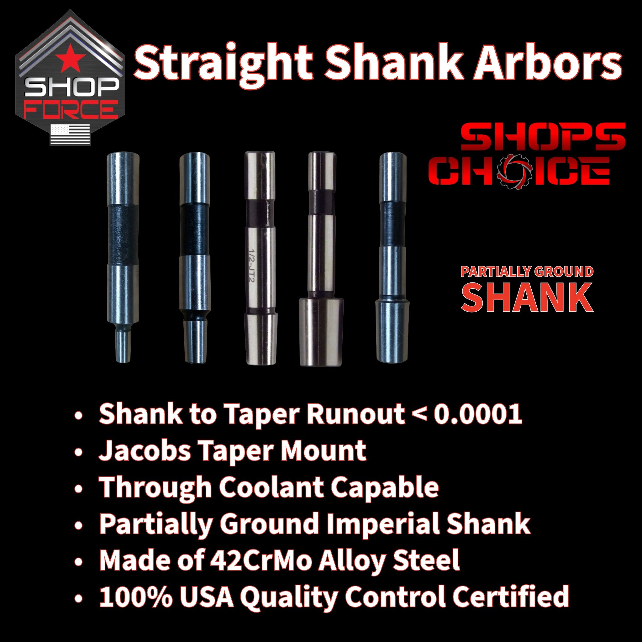 Shop-Force 1/2" to JT6 Straight Shank Arbor - Partially Ground - A00P43