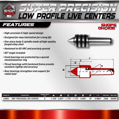 Super Precision Low Profile Live Centers for CNC machining with high-precision design, durable construction, and optimized for long-lasting performance in machining operations.