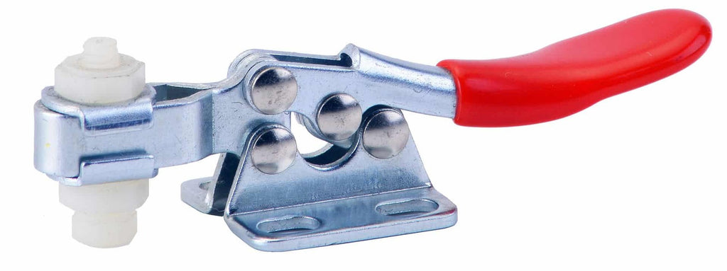 Heavy-duty electric cable clamp with red insulated handle for secure electrical connections, durable steel construction, and easy installation for electrical work and wiring applications.
