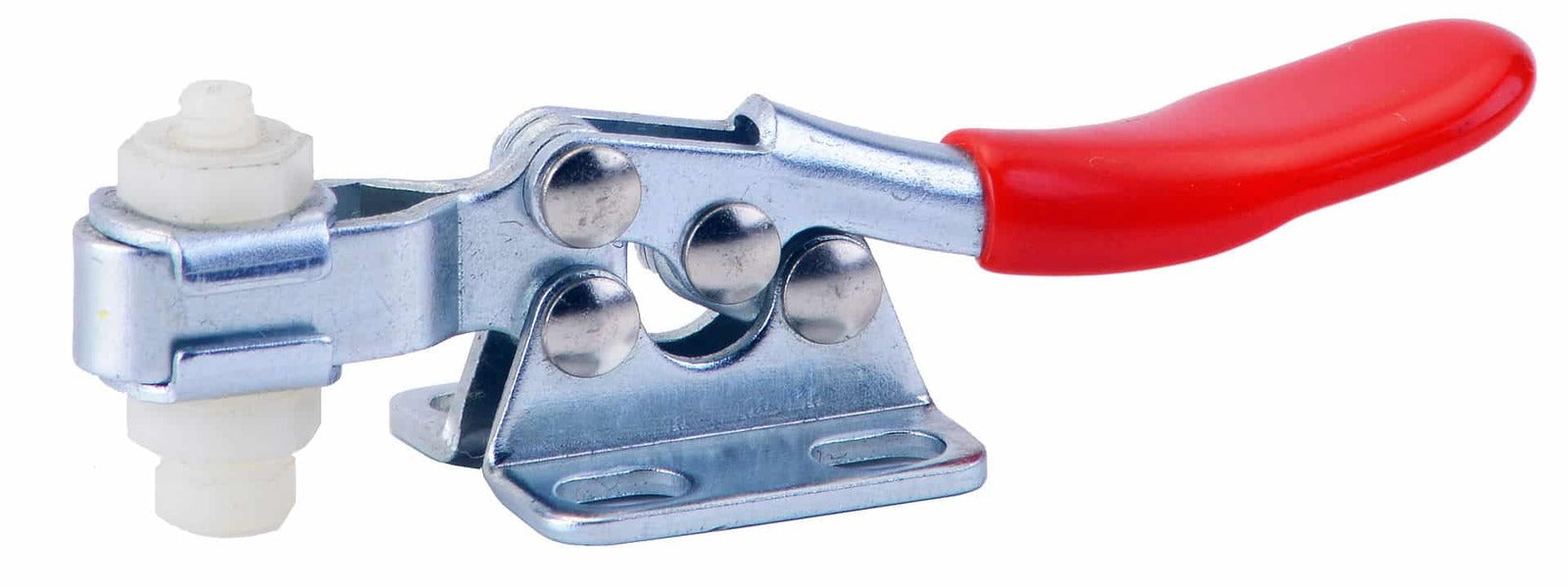 Heavy-duty electric cable clamp with red insulated handle for secure electrical connections, durable steel construction, and easy installation for electrical work and wiring applications.