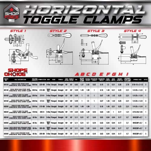 High-quality horizontal toggle clamps with multiple styles for secure fastening and industrial applications. Durable and adjustable for optimal performance. Shop Force offers reliable clamping solutions.