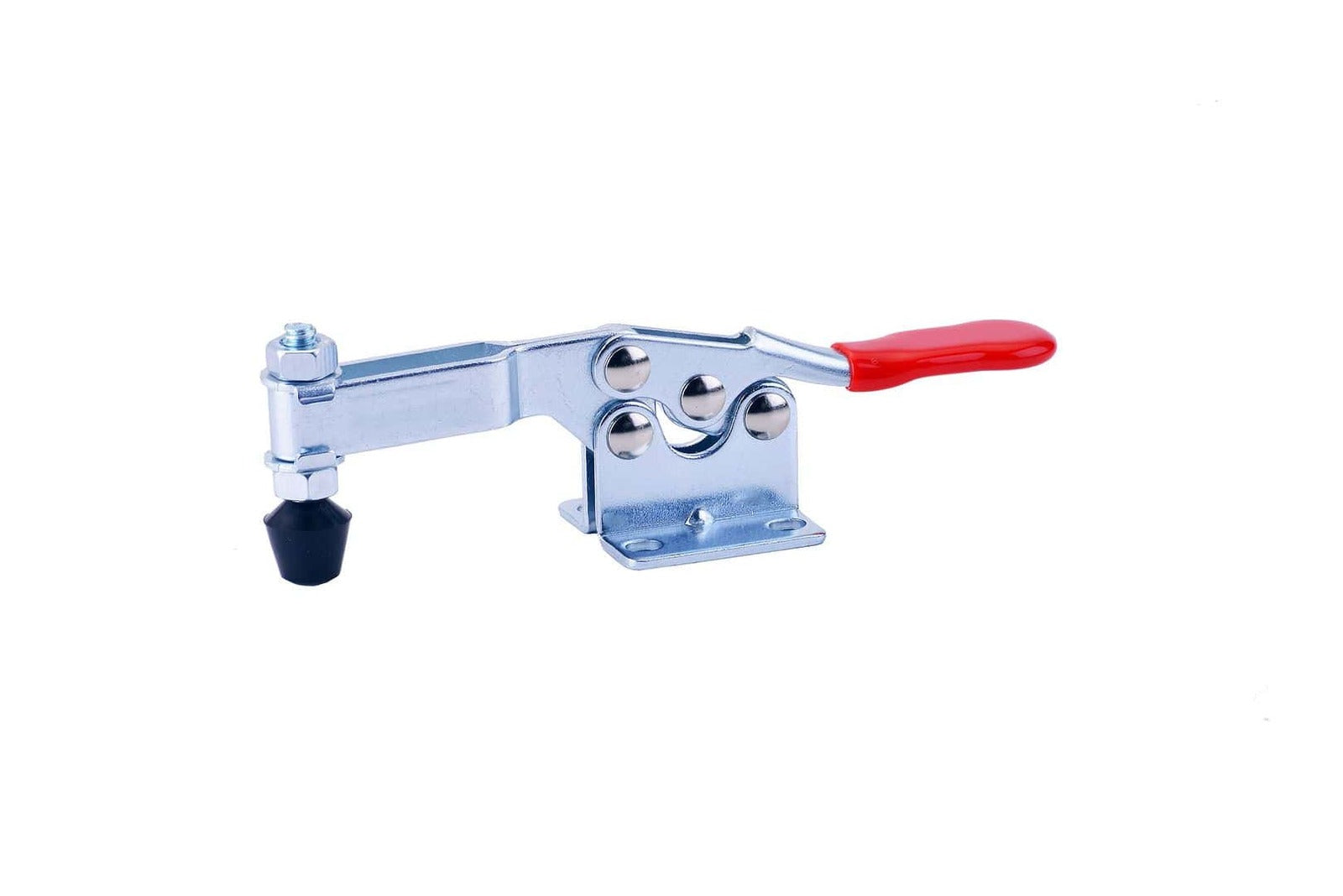 Heavy-duty metal ratchet tie-down tensioner with red handle for cargo securing and transportation. Durable, easy-to-use ratchet tool ideal for cargo straps and load stabilization.
