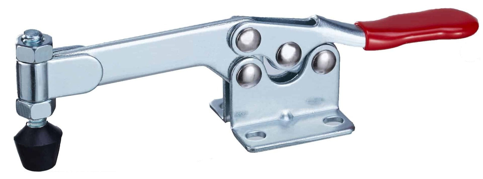 High-quality metal clamp tool with red handle, used for securing or holding objects during assembly or repair processes. Ideal for industrial, mechanical, and DIY projects.