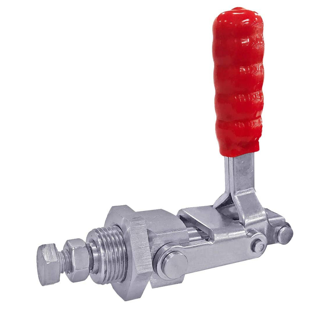 Heavy-duty industrial valve with red handle for fluid control, made of durable metal, suitable for plumbing and manufacturing applications.