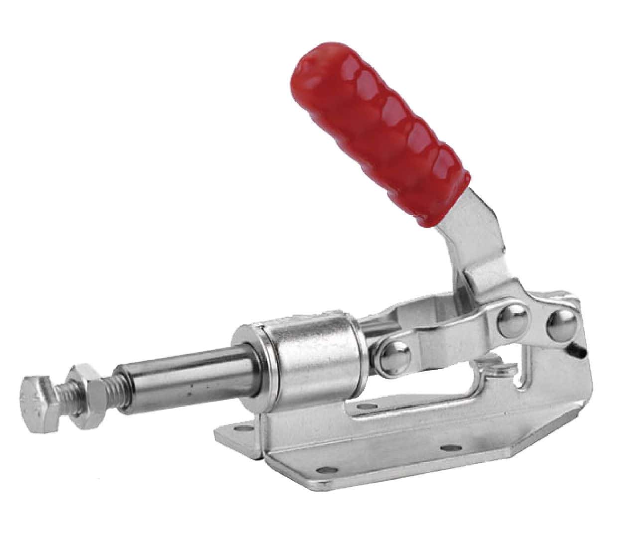 Red-handled metal clamp from Shop Force, used for industrial and woodworking applications, featuring a sturdy construction for secure fastening and precise pressure control.