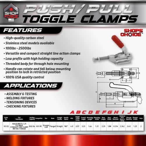 Push/Pull Toggle Clamps for secure fastening, featuring high-quality carbon steel and stainless steel models, ideal for assembly, welding fixtures, and tensioning devices.
