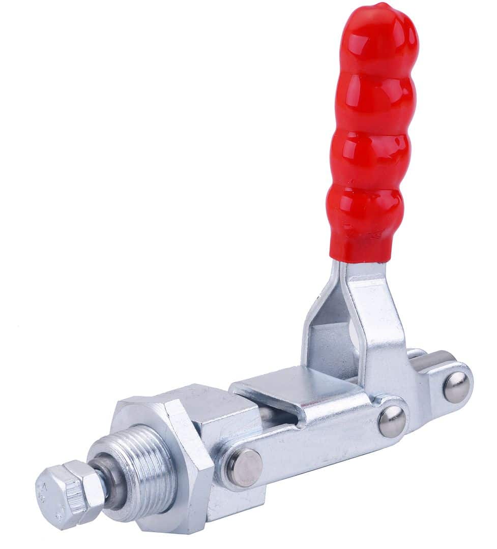 Heavy-duty hydraulic puller with red handle and metal construction, ideal for industrial equipment removal and maintenance.