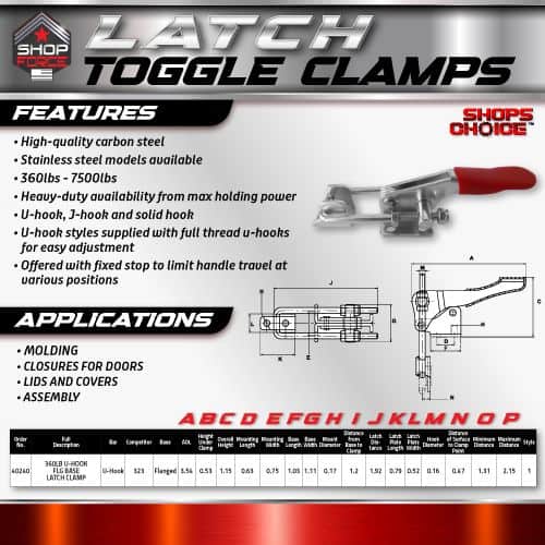 High-quality carbon steel latch toggle clamps, heavy-duty industrial hardware perfect for molding, door closures, and assembly applications. Designed for maximum holding power and durability.