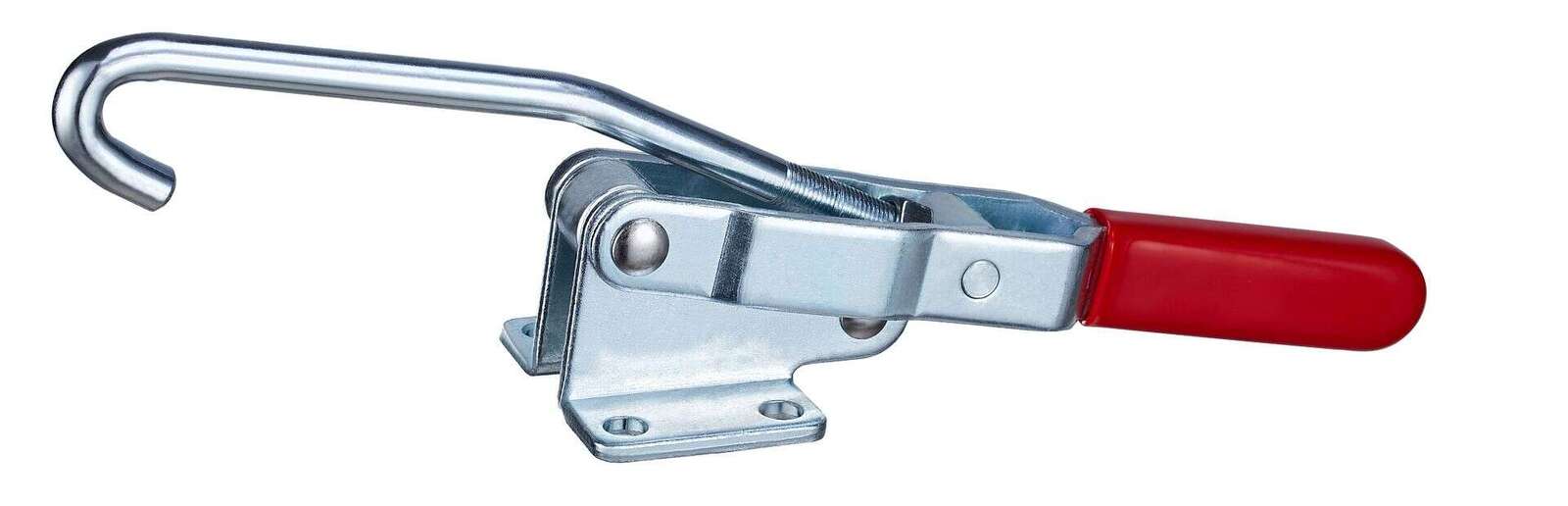 Heavy-duty clamp with metal construction and red handle, ideal for industrial and woodworking applications. Durable, reliable, and designed for secure fastening.