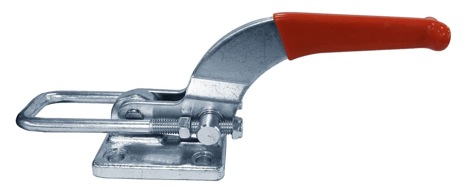 Heavy-duty cam lock latch with metal and red handle for secure fastening, ideal for industrial and commercial applications. Durable construction ensures long-lasting performance.