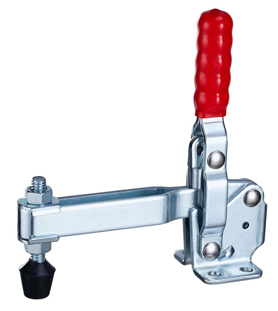 Heavy-duty appliance latch with red ergonomic handle for secure food safety and storage solutions.
