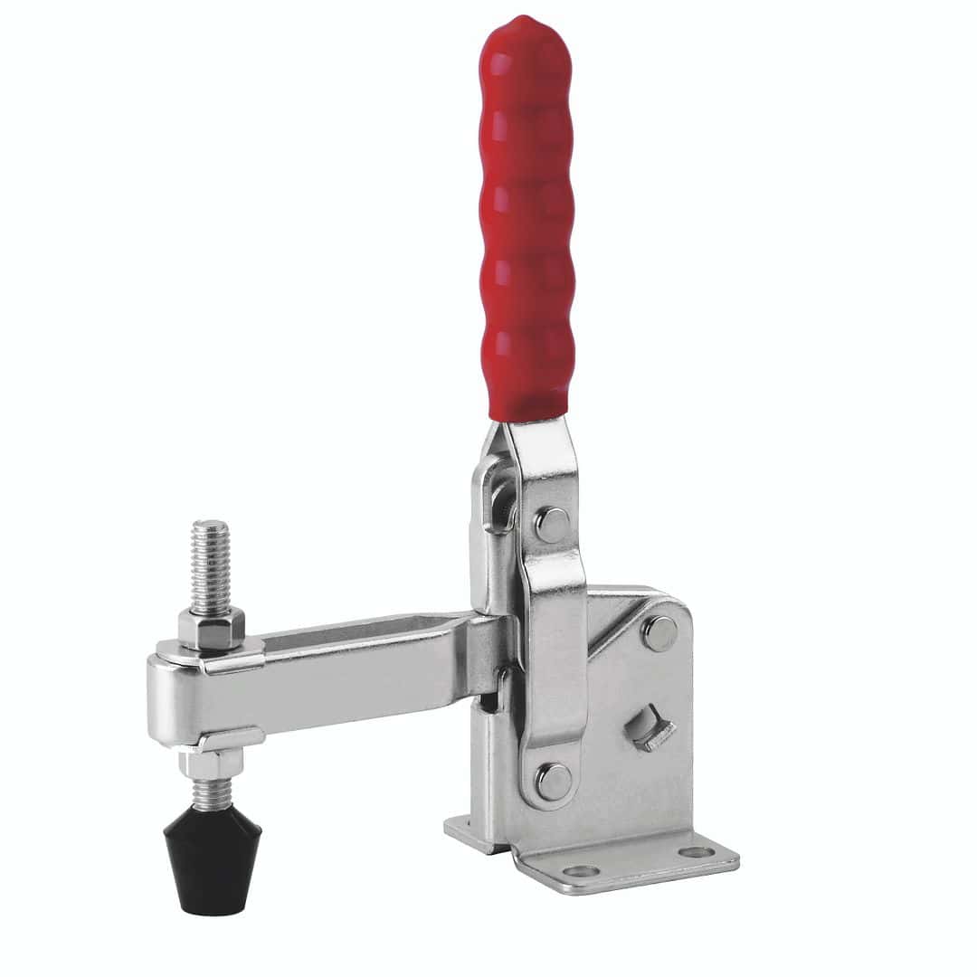 High-quality metal clamp with red rubber handle for secure gripping and precise pressure, ideal for industrial and workshop applications. Durable construction for reliable performance.