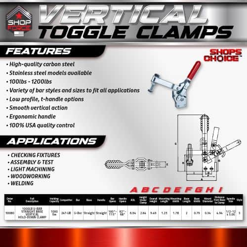 HIGH-QUALITY CARBON STEEL VERTICAL TOGGLE CLAMPS FOR WOODWORKING, LIGHT MACHINING, AND WELDING - SHOP FORCE.