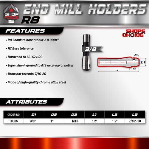High-quality end mill holder R8 for precision machining, featuring hardened steel, accurate bore tolerance, and durable chrome alloy construction for optimal tool performance.