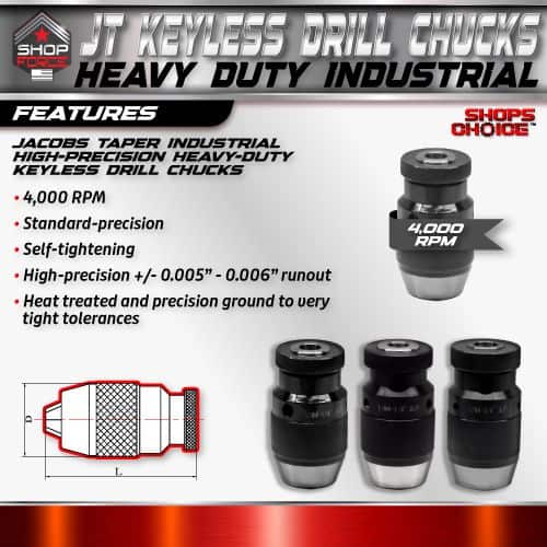 4. High-quality industrial keyless drill chucks with 4,000 RPM, self-tightening design, precision ground, and heat-treated for heavy-duty industrial use, ideal for professional drilling applications.