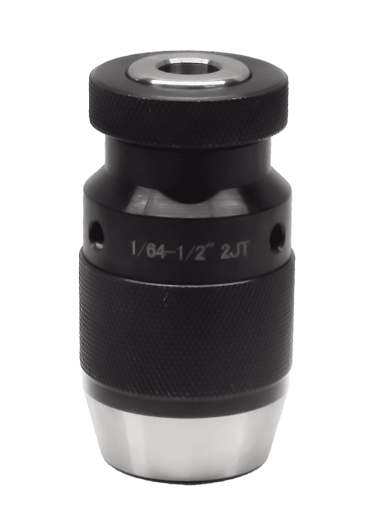 Heavy-duty drill chuck adapter for power tools, 1/64-1/2 inch capacity, durable black metal construction for industrial use.