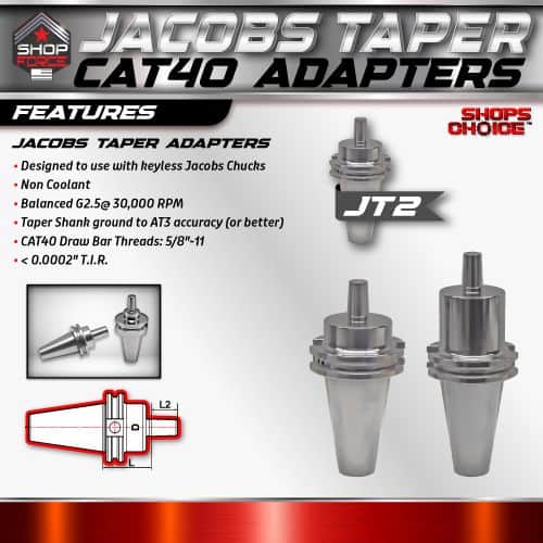 Jacobs Taper adapters for CNC machines, precision tools, and machining applications, designed for high accuracy, non-coolant use, and balanced G2.5 at 30,000 RPM for optimal performance.