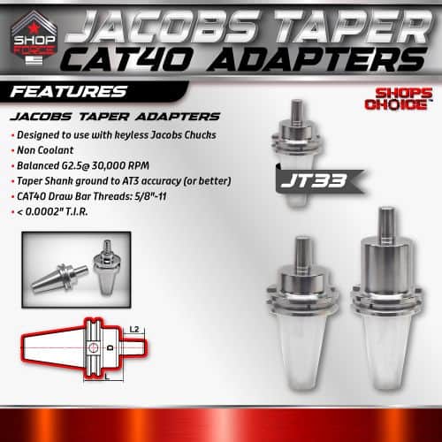 Jacobs Taper Adapters for Precision Machining, Compatible with Rayless Jacobs Chucks, Non-Coolant, Balanced G2.5 to 30,000 RPM, Taper Shank for Accurate Tool Holding, Model UT33, Shop Force.