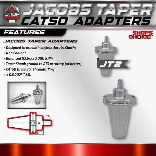 Jacob's Taper Adapter for Cat50, precision machining, high-speed tool compatibility, and optimal performance in CNC machining and milling operations.