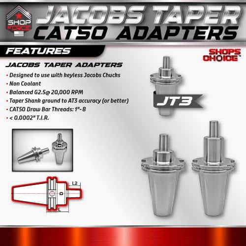 High-performance Jacobs Taper adapters for machining and tool holding applications, designed for precision, durability, and compatibility with CAT50 draw bar threads, ideal for professional manufacturing.