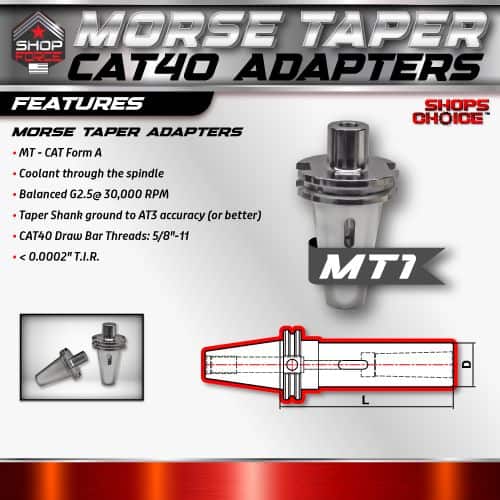 MT1 Morse Taper Adapter for CNC Lathe and Machining Tools, with coolant through the spindle for precision and durability.