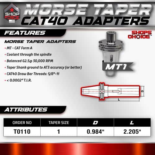 Morse Taper CAT40 Adapter for CNC Machines, precision tool holder with coolant through spindle, balanced G2.5 at 30,000 RPM, CAT40 drawbar threads 5/8"-11, ideal for machining and manufacturing.