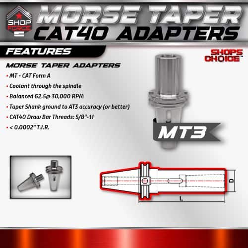 Morse Taper CAT40 Adapter for CNC machines, alloy steel precision tool, compatible with shop force industrial equipment, high-performance machining accessory.