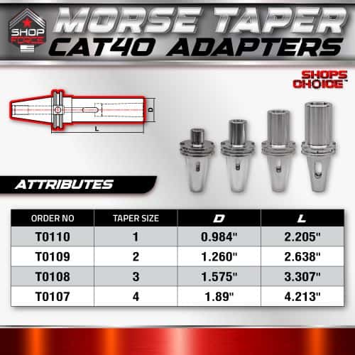 Morse taper CAT40 adapters for precision machining, available in multiple sizes, ideal for tool machinery, manufacturing, and CNC applications, enhancing tooling efficiency and accuracy.