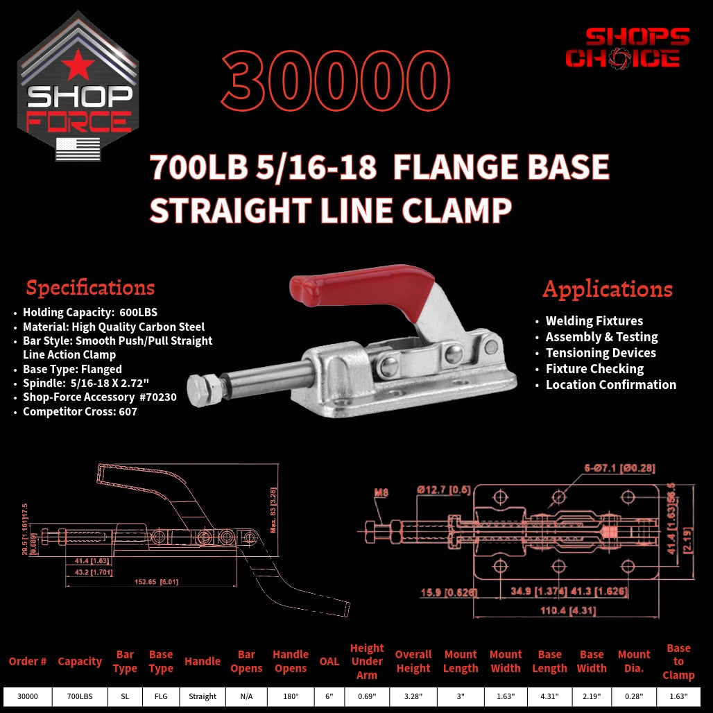 700LB PUSH/PULL (STRAIGHT LINE) CLAMP - 30000 - Shop-Force