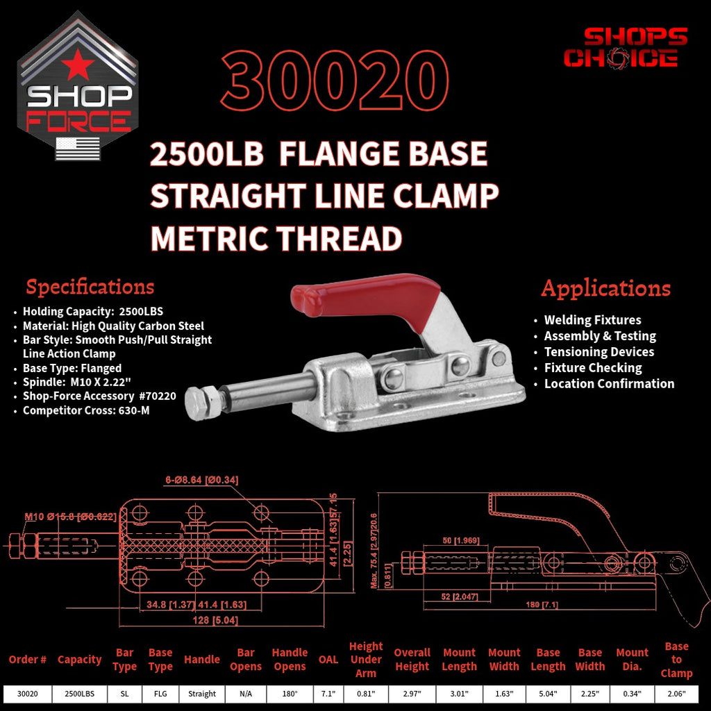 2500LB PUSH/PULL (STRAIGHT LINE) CLAMP - 30020 - Shop-Force