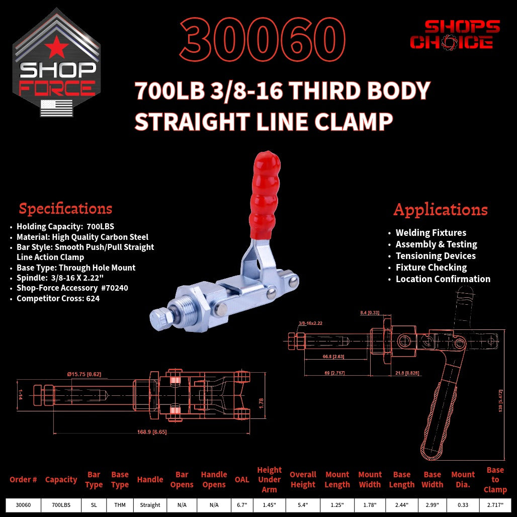 700LB PUSH/PULL (STRAIGHT LINE) CLAMP - 30060 - Shop-Force