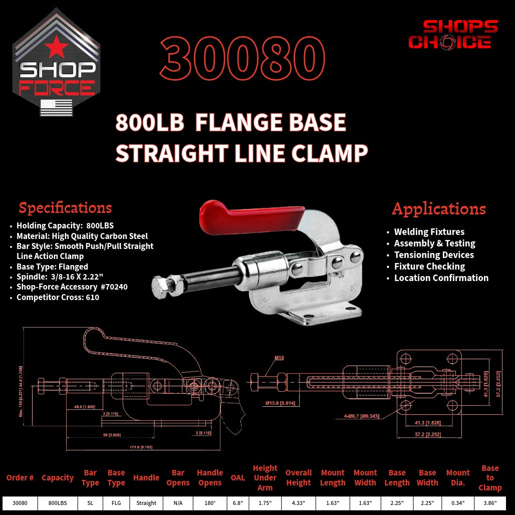 800LB PUSH/PULL (STRAIGHT LINE) CLAMP - 30080 - Shop-Force