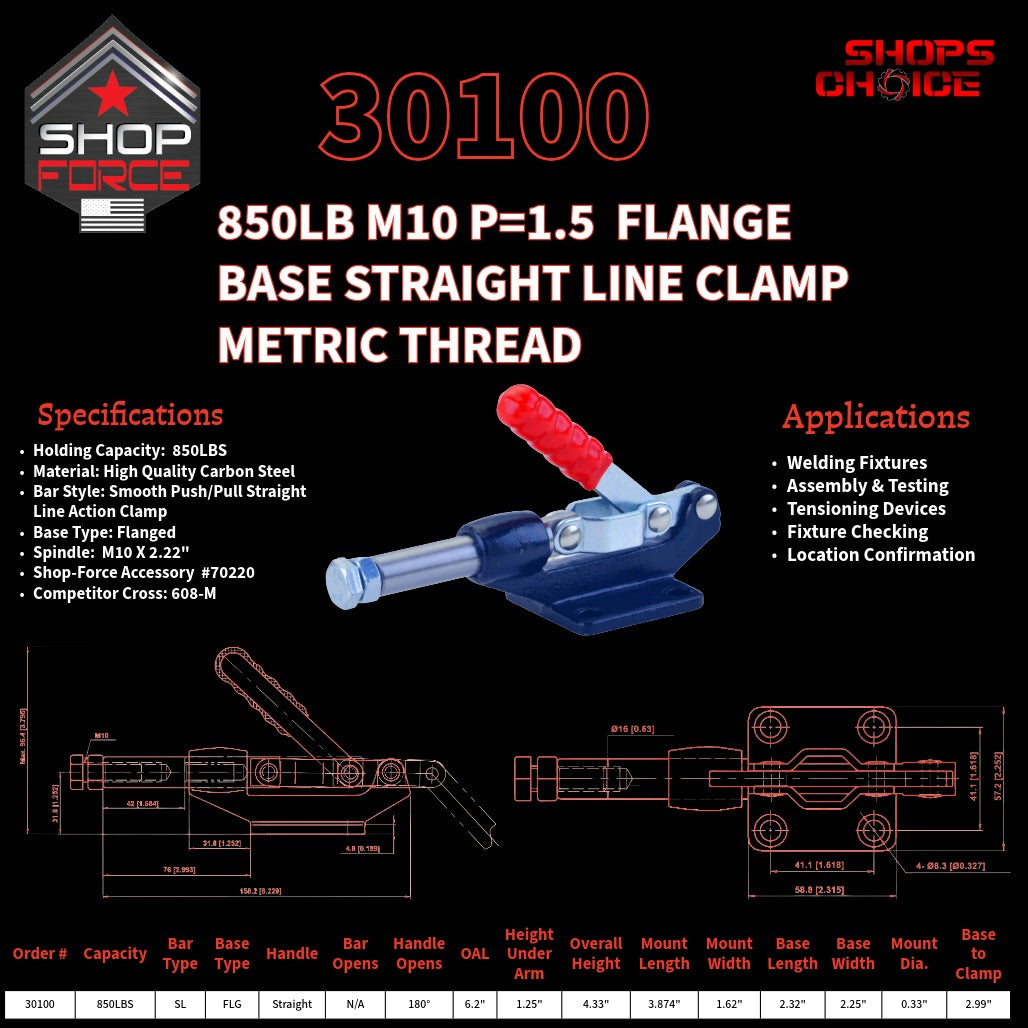 850LB PUSH/PULL (STRAIGHT LINE) CLAMP - 30100 - Shop-Force