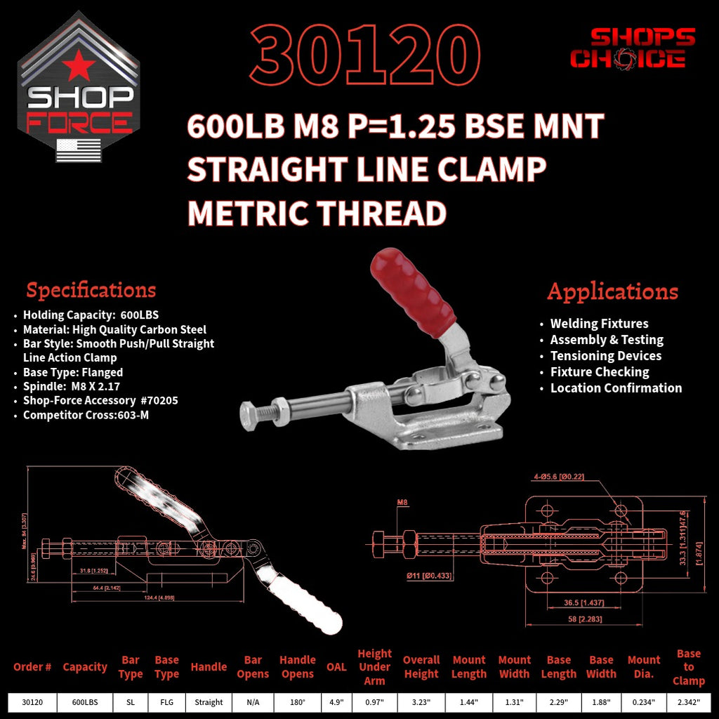 600LB PUSH/PULL (STRAIGHT LINE) CLAMP - 30120 - Shop-Force