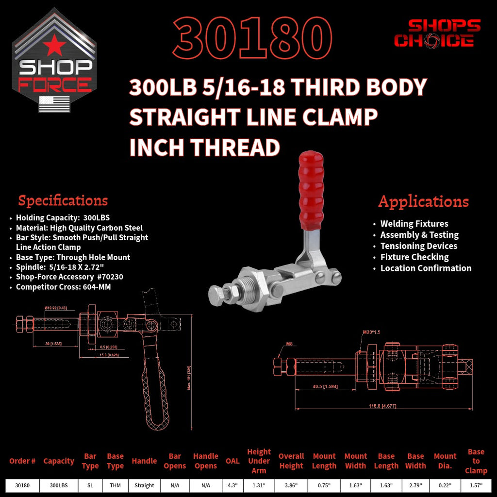 300LB PUSH/PULL (STRAIGHT LINE) CLAMP - 30180 - Shop-Force