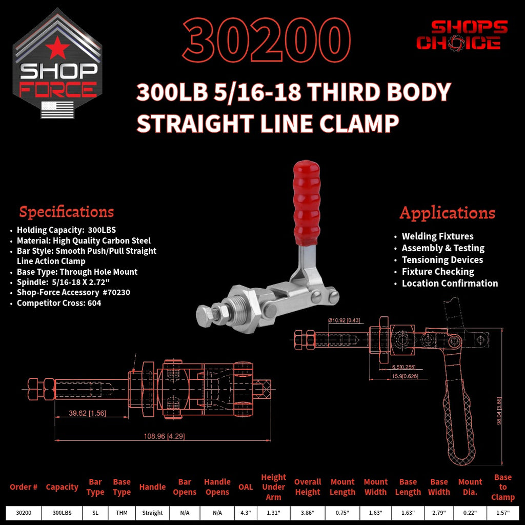 300LB PUSH/PULL (STRAIGHT LINE) CLAMP - 30200 - Shop-Force