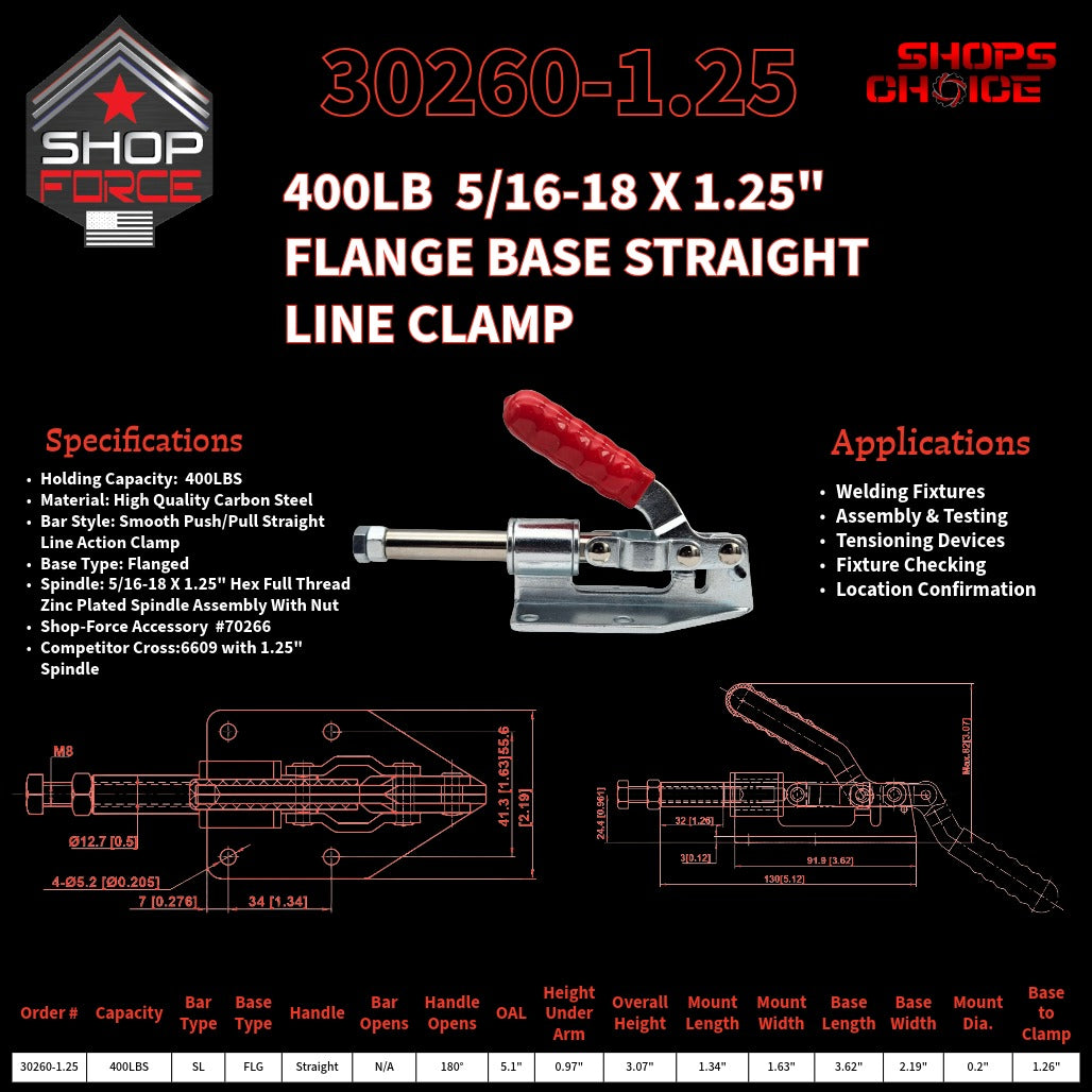 400LB PUSH/PULL (STRAIGHT LINE) CLAMP - 30260-1.25 - Shop-Force