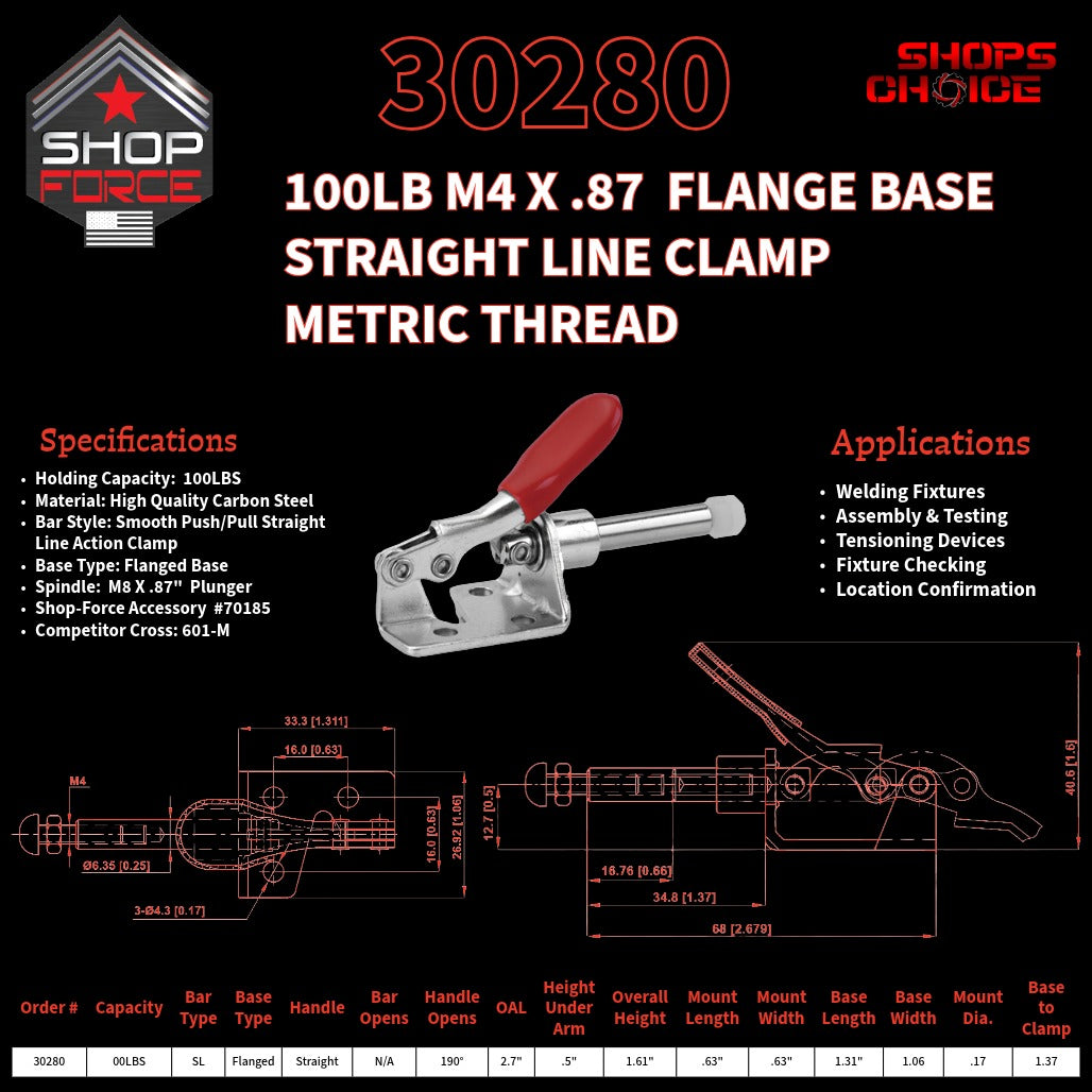100LB PUSH/PULL (STRAIGHT LINE) CLAMP - 30280 - Shop-Force