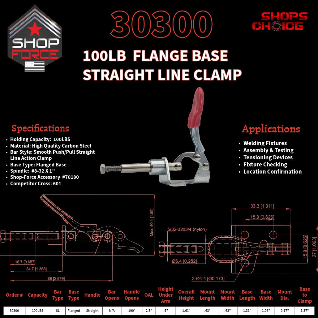 100LB PUSH/PULL (STRAIGHT LINE) CLAMP - 30300 - Shop-Force